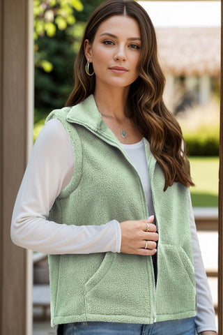 Shop Light Green Zip Up Vest Coat with Pockets - High-Quality U.S. Made Women’s Fashion with Free & Fast Shipping