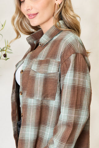 Shop Plaid Dropped Shoulder Shirt - High-Quality U.S. Made Women’s Fashion with Free & Fast Shipping