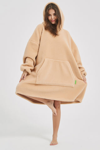 Shop Lantern Sleeve Oversized Hooded Fuzzy Lounge Dress - High-Quality U.S. Made Women’s Fashion with Free Fast Shipping