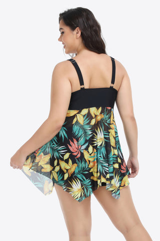 Shop Plus Size Floral Two-Tone Asymmetrical Hem Two-Piece Swimsuit - High-Quality U.S. Made Women’s Fashion with Free & Fast Shipping