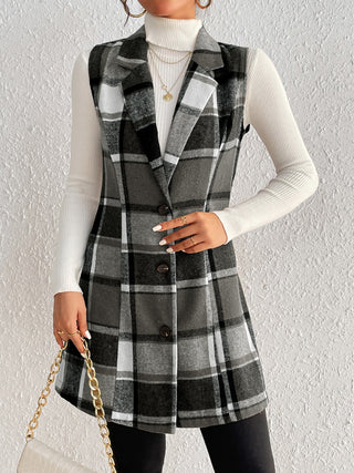 Shop Honey Plaid Button Up Vest Coat - High-Quality U.S. Made Women’s Fashion with Free Fast Shipping