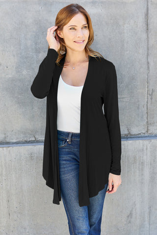 Shop Black Basic Bae Full Size Open Front Long Sleeve Cardigan - High-Quality U.S. Made Women’s Fashion with Free & Fast Shipping