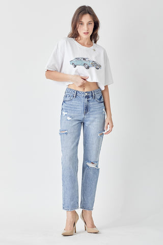 Shop RISEN Distressed Slim Cropped Jeans - High-Quality U.S. Made Women’s Fashion with Free & Fast Shipping