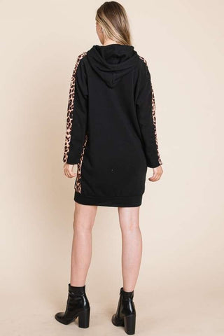 Shop Culture Code Drawstring Leopard Long Sleeve Hooded Dress - High-Quality U.S. Made Women’s Fashion with Free & Fast Shipping