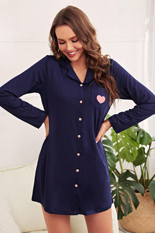 Shop Heart Graphic Lapel Collar Night Shirt Dress - High-Quality U.S. Made Women’s Fashion with Free & Fast Shipping