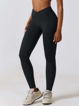 Shop Black Wide Waistband Active Leggings - High-Quality U.S. Made Women’s Fashion with Free & Fast Shipping