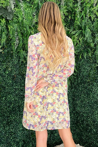 Shop And The Why Floral Mock Neck Flounce Sleeve Dress - High-Quality U.S. Made Women’s Fashion with Free & Fast Shipping