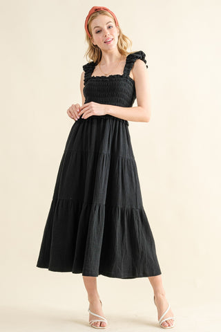 Shop Black And The Why Smocked Ruffled Tiered Dress - High-Quality U.S. Made Women’s Fashion with Free & Fast Shipping