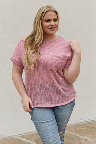 Shop e.Luna Full Size Chunky Knit Short Sleeve Top in Mauve - High-Quality U.S. Made Women’s Fashion with Free & Fast Shipping