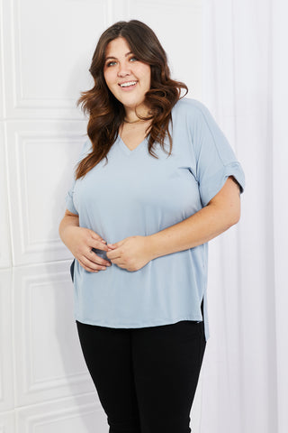 Shop Zenana Simply Comfy Full Size V-Neck Loose Fit T-Shirt in Blue - High-Quality U.S. Made Women’s Fashion with Free & Fast Shipping