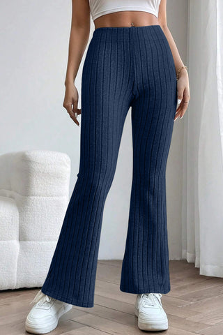 Shop Dark Blue Basic Bae Full Size Ribbed High Waist Flare Pants - High-Quality U.S. Made Women’s Fashion with Free & Fast Shipping