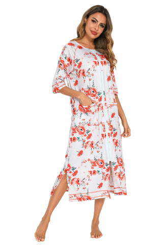 Shop Printed Slit Night Dress with Pockets - High-Quality U.S. Made Women’s Fashion with Free & Fast Shipping