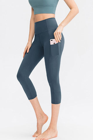 Shop Wide Waistband Cropped Active Leggings with Pockets - High-Quality U.S. Made Women’s Fashion with Free & Fast Shipping