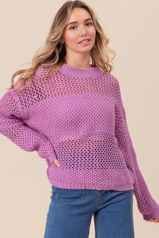 Shop BiBi Openwork Long Sleeve Knit Top - High-Quality U.S. Made Women’s Fashion with Free & Fast Shipping