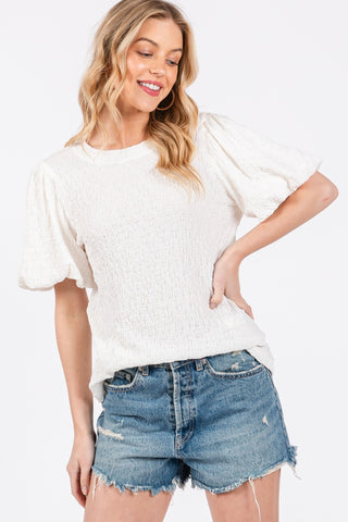 Shop Ces Femme Textured Puff Sleeve Top - High-Quality U.S. Made Women’s Fashion with Free & Fast Shipping