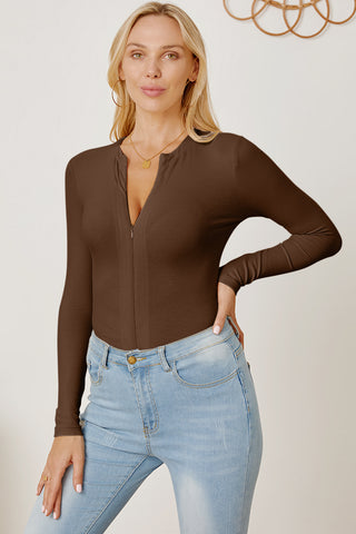 Shop Zip Up Long Sleeve Bodysuit - High-Quality U.S. Made Women’s Fashion with Free & Fast Shipping