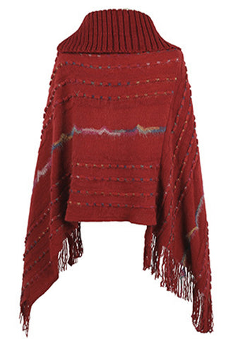 Shop Cloak Sleeve Fringe Detail Poncho - High-Quality U.S. Made Women’s Fashion with Free Fast Shipping