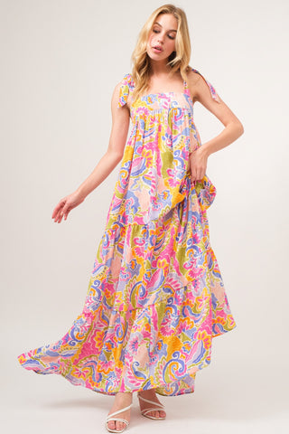 Shop And The Why Full Size Printed Tie Shoulder Tiered Maxi Dress - High-Quality U.S. Made Women’s Fashion with Free & Fast Shipping