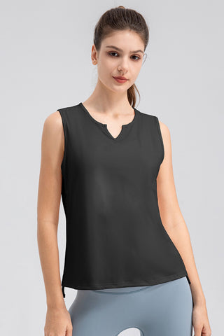 Shop Black Notched Wide Strap Active Tank - High-Quality U.S. Made Women’s Fashion with Free & Fast Shipping