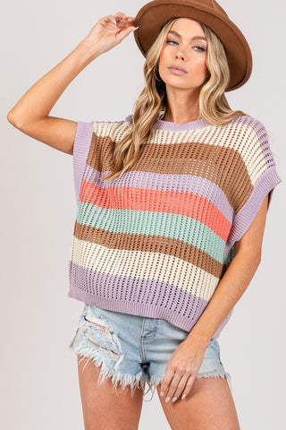 Shop SAGE + FIG Color Block Striped Crochet Sweater - High-Quality U.S. Made Women’s Fashion with Free & Fast Shipping