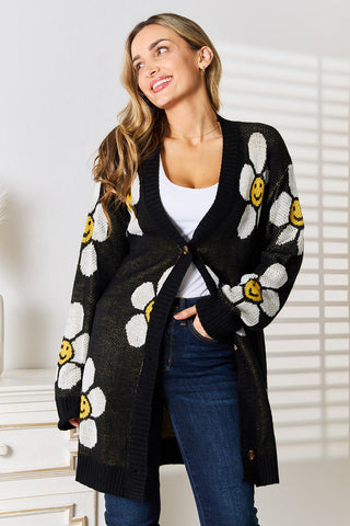 Shop Floral Button Down Longline Cardigan - High-Quality U.S. Made Women’s Fashion with Free & Fast Shipping