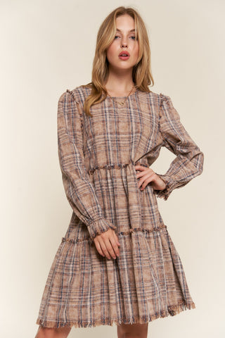 Shop And The Why Full Size Washed Frayed Tiered Plaid Dress - High-Quality U.S. Made Women’s Fashion with Free & Fast Shipping