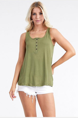 Shop Olive Ninexis Square Neck Half Button Tank - High-Quality U.S. Made Women’s Fashion with Free & Fast Shipping