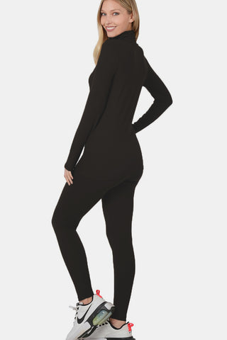 Shop Zenana Full Size Turtleneck Top and Leggings Lounge Set - High-Quality U.S. Made Women’s Fashion with Free Fast Shipping