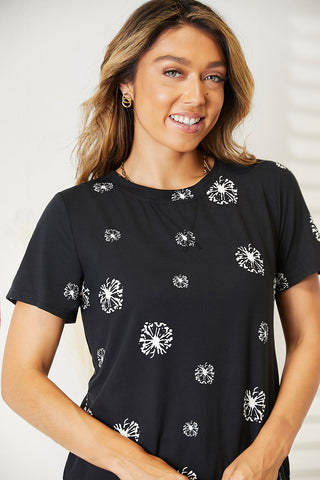 Shop Double Take Dandelion Print Round Neck T-Shirt - High-Quality U.S. Made Women’s Fashion with Free & Fast Shipping