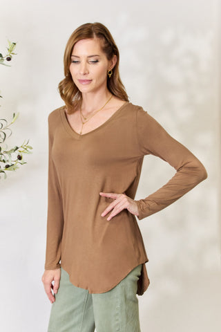 Shop Zenana Full Size Long Sleeve V-Neck Top - High-Quality U.S. Made Women’s Fashion with Free & Fast Shipping