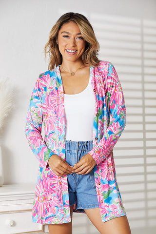 Shop Double Take Floral Open Front Long Sleeve Cardigan - High-Quality U.S. Made Women’s Fashion with Free & Fast Shipping