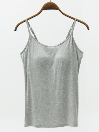 Shop Gray Full Size Adjustable Strap Modal Cami with Bra - High-Quality U.S. Made Women’s Fashion with Free & Fast Shipping