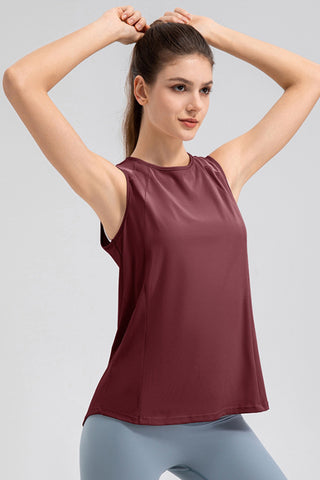 Shop Burgundy Round Neck Wide strap Active Tank - High-Quality U.S. Made Women’s Fashion with Free & Fast Shipping