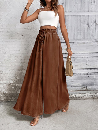 Shop Brown Honey Tied High Waist Wide Leg Pants - High-Quality U.S. Made Women’s Fashion with Free & Fast Shipping