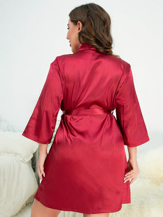 Shop Plus Size Surplice Neck Tie Waist Robe - High-Quality U.S. Made Women’s Fashion with Free Fast Shipping