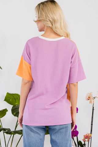 Shop Celeste Full Size Color Block Short Sleeve T-Shirt - High-Quality U.S. Made Women’s Fashion with Free & Fast Shipping