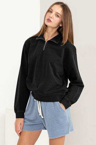 Shop HYFVE Half Zip Drop Shoulder Sweatshirt - High-Quality U.S. Made Women’s Fashion with Free & Fast Shipping