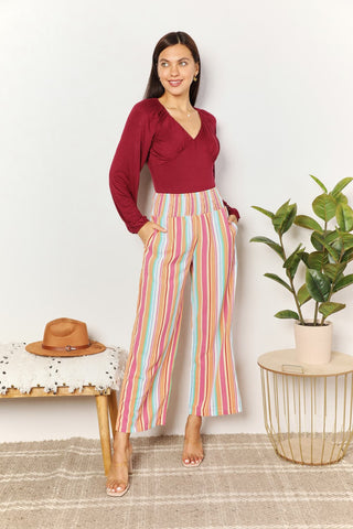 Shop Double Take Striped Smocked Waist Pants with Pockets - High-Quality U.S. Made Women’s Fashion with Free & Fast Shipping