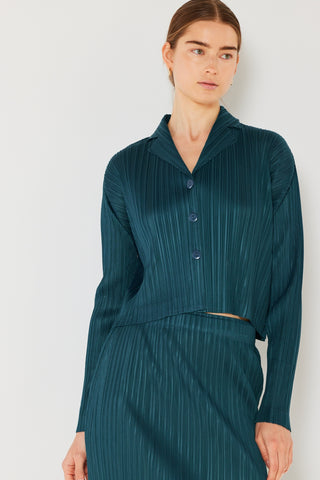 Shop Deep Green Marina West Swim Pleated Cropped Button Up Shirt - High-Quality U.S. Made Women’s Fashion with Free & Fast Shipping