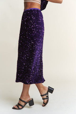 Shop J.NNA Sequin Back Slit Midi Skirt - High-Quality U.S. Made Women’s Fashion with Free & Fast Shipping