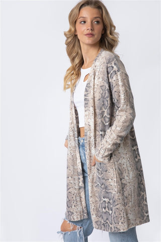 Shop Taupe Cherish Apparel Animal Print Flannel Open Front Longline Cardigan - High-Quality U.S. Made Women’s Fashion with Free & Fast Shipping