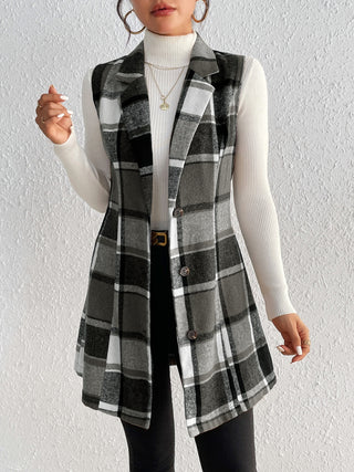 Shop Honey Plaid Button Up Vest Coat - High-Quality U.S. Made Women’s Fashion with Free Fast Shipping