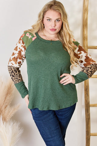 Shop Hailey & Co Full Size Waffle-Knit Leopard Blouse - High-Quality U.S. Made Women’s Fashion with Free & Fast Shipping