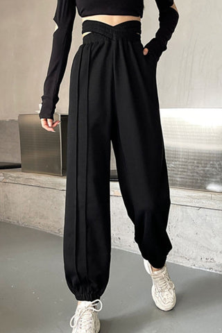 Shop Black One Size Crisscross Long Sweatpants - High-Quality U.S. Made Women’s Fashion with Free & Fast Shipping