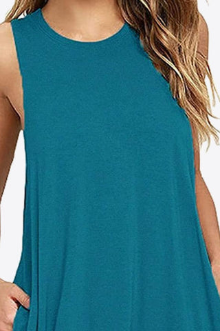 Shop Full Size Round Neck Sleeveless Dress with Pockets - High-Quality U.S. Made Women’s Fashion with Free Fast Shipping