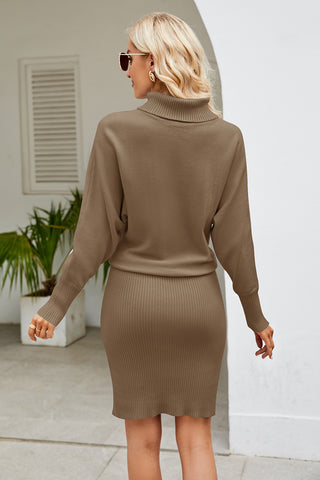 Shop Ribbed Mock Neck Long Sleeve Dress - High-Quality U.S. Made Women’s Fashion with Free & Fast Shipping