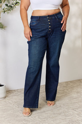 Shop Judy Blue Full Size Button-Fly Straight Jeans - High-Quality U.S. Made Women’s Fashion with Free & Fast Shipping