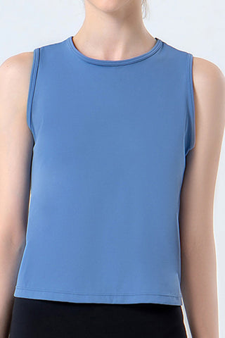 Shop Dusty Blue Round Neck Active Tank - High-Quality U.S. Made Women’s Fashion with Free & Fast Shipping