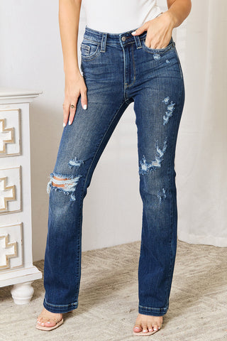 Shop Judy Blue Full Size Mid Rise Hand Sand & Destroy Bootcut Jeans - High-Quality U.S. Made Women’s Fashion with Free & Fast Shipping