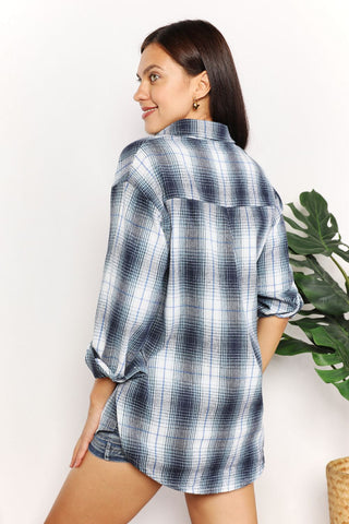 Shop Plaid Dropped Shoulder Shirt - High-Quality U.S. Made Women’s Fashion with Free & Fast Shipping